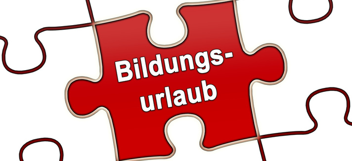 Logo: Puzzleteil rot mit Schrift Bildungsurlaub 