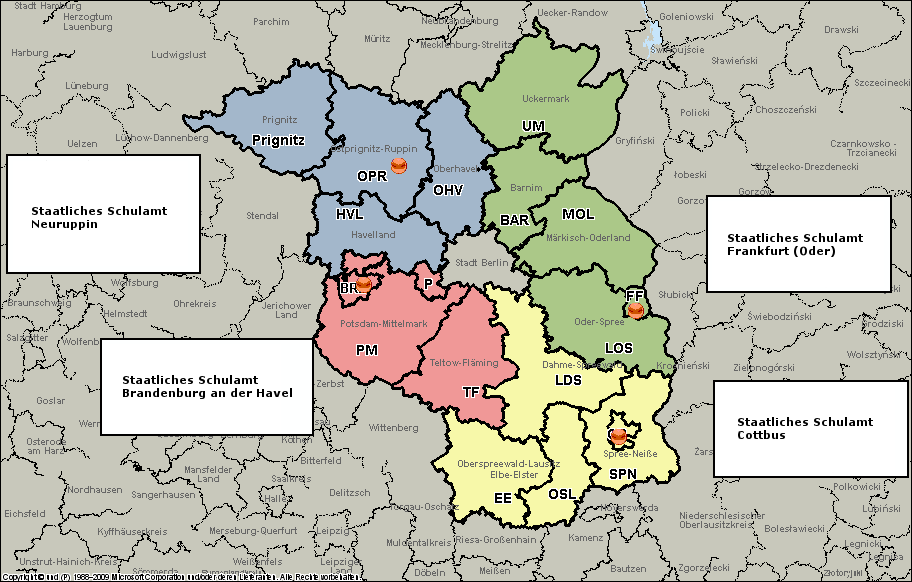 Karte der Schulamtsbezirke der staatlichen Schulämter